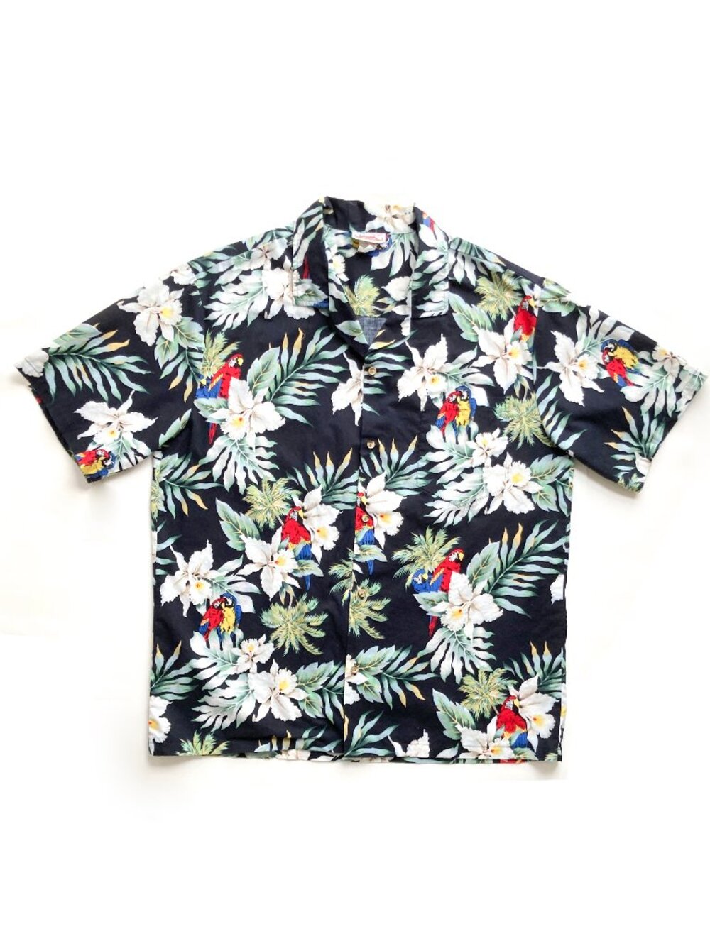 Evergeen Island PARROTS Cotton Hawaiian Floral Aloha Shirt